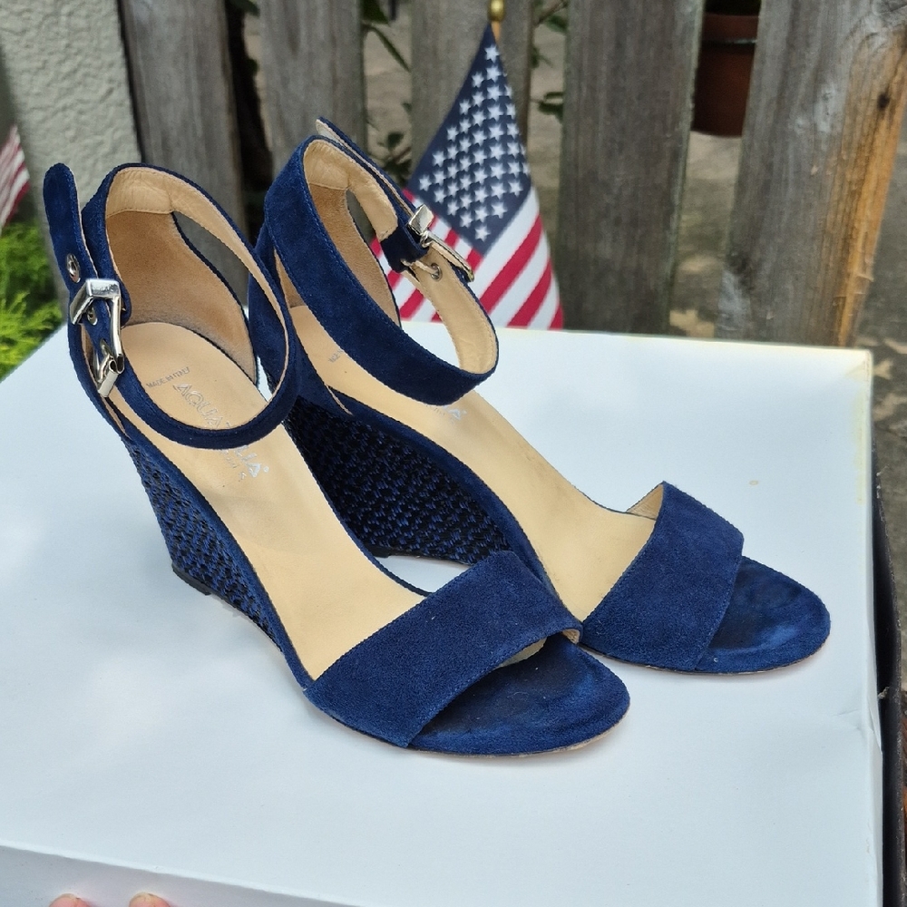 🇮🇹🔥 Stunning Aquatalia Blue Wedge Shoes. Suede Finish. Women's 8. 🔥🇮🇹